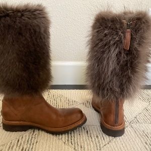 Brunello Cucinelli Brown Leather Boots with Fur Shaft